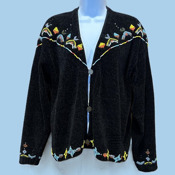 Jayson Younger Wool Blend Hand Beaded and Embroidered Cropped Cardigan - Picture 4 of 15